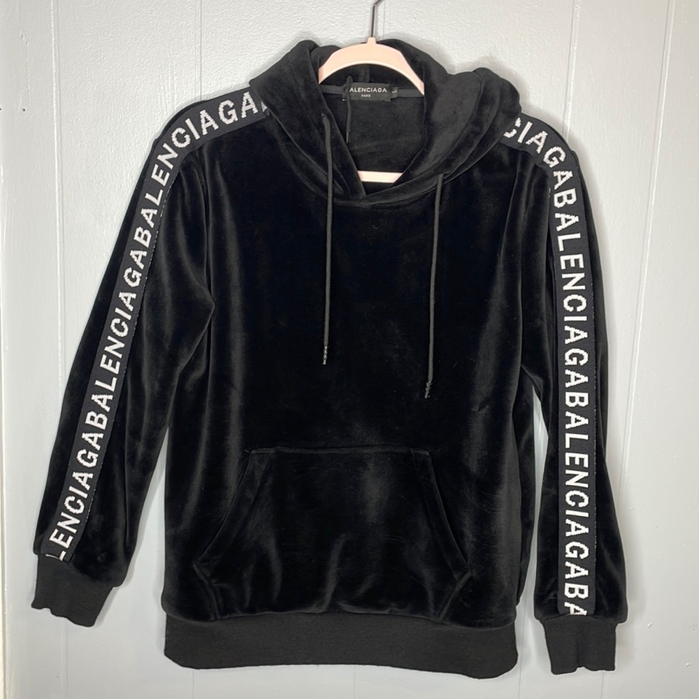Balenciaga Velvet Black Hoodie Sz L